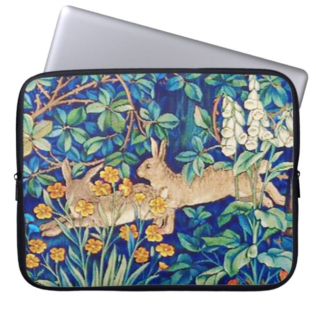 William Morris "Two Hares" Wild Rabbits Print Laptop Sleeve (Voorkant)