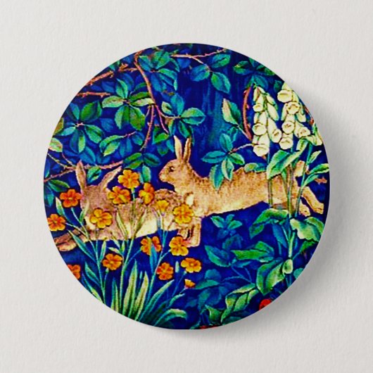 William Morris "Two Hares" Wild Rabbits Print Ronde Button 7,6 Cm (Voorkant)