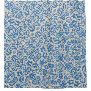 William Morris Venetiaans Blauw Bloemtegeltjes Kun Douchegordijn