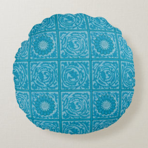 William Morris  Vierkant Blauw Bloempatroon Rond Kussen
