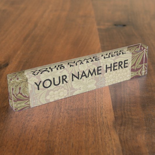 William Morris Vine Grape Red Art Naambordje (Zijkant)