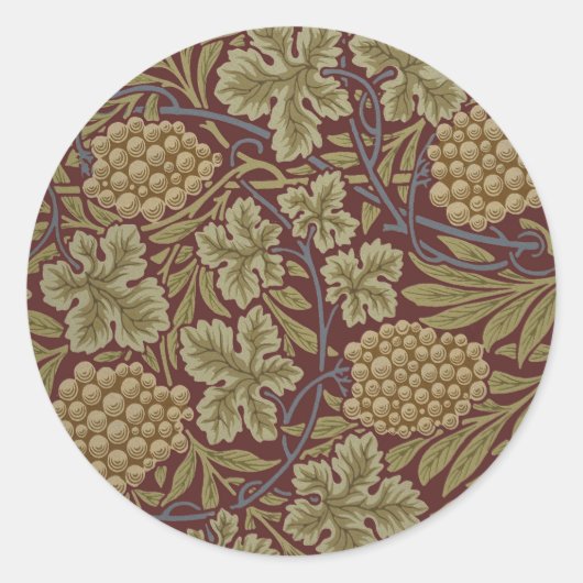 William Morris Vine Grape Red Art Ronde Sticker (Voorkant)