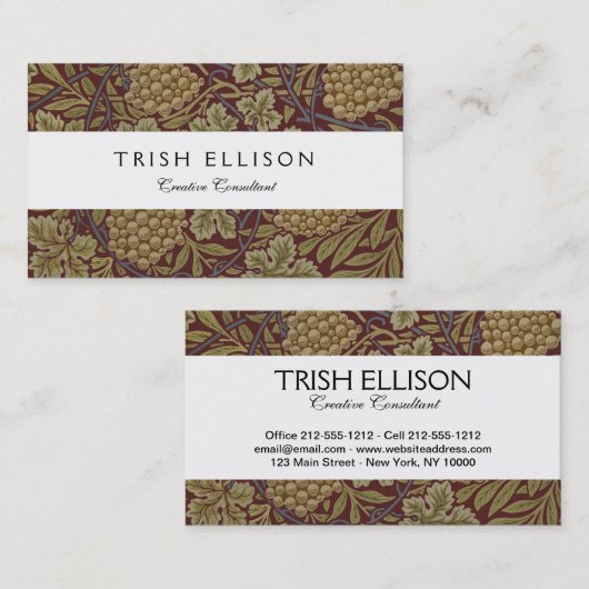 William Morris Vine Grape Red Art Visitekaartje (Voorkant / Achterkant)