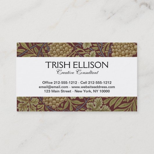 William Morris Vine Grape Red Art Visitekaartje (Achterkant)