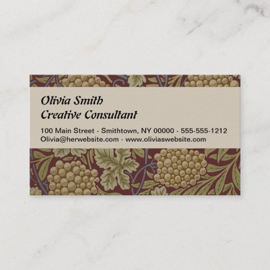 William Morris Vine Grape Red Art Visitekaartje (Voorkant)