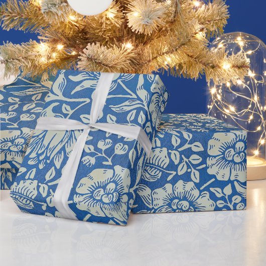 William Morris Vintage Blauwe Bloemmotief Cadeaupapier (Feestdagen)