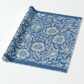 William Morris Vintage Blauwe Bloemmotief Cadeaupapier (Uitgerold)