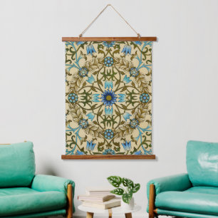 William Morris Vintage Blauwe Wijnstok Naadloos Pa Hangend Wandkleed