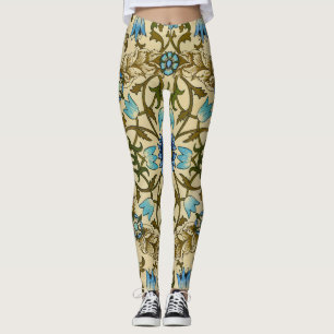 William Morris Vintage Blauwe Wijnstok Naadloos Pa Leggings