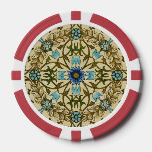 William Morris Vintage Blauwe Wijnstok Naadloos Pa Poker Chips