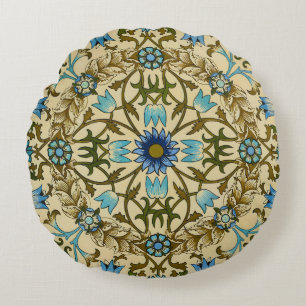 William Morris Vintage Blauwe Wijnstok Naadloos Pa Rond Kussen