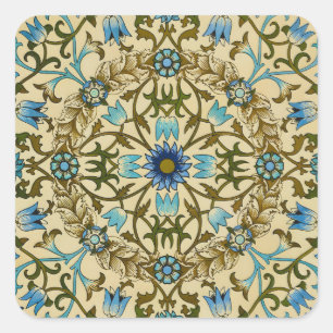 William Morris Vintage Blauwe Wijnstok Naadloos Pa Vierkante Sticker