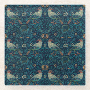 William Morris Vintage Bloemrijke Vogels Glazen Onderzetter
