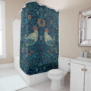 William Morris Vintage Blue Birds Patroon Douchegordijn