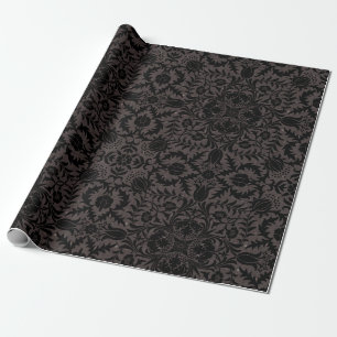 William Morris Vintage Borage Bloemmotief Zwart Cadeaupapier