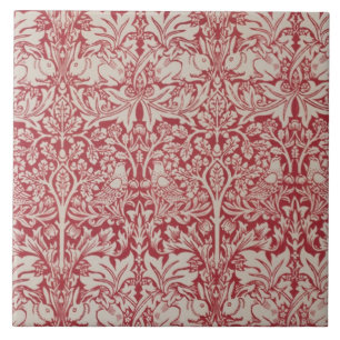 William Morris Vintage Dieren Vogels Konijnen Roze Tegeltje