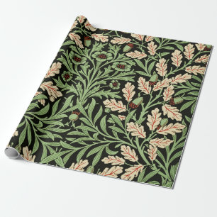 William Morris Vintage Eiken Zwart Rood Patroon Cadeaupapier