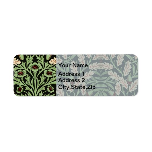 William Morris Vintage Eiken Zwart Rood Patroon Etiket (Voorkant)