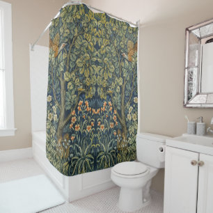 William Morris Vintage Fazant Eekhoorn Bloem Douchegordijn