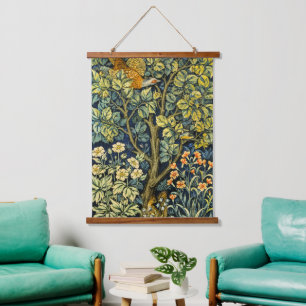 William Morris Vintage Fazant Eekhoorn Bloem Hangend Wandkleed