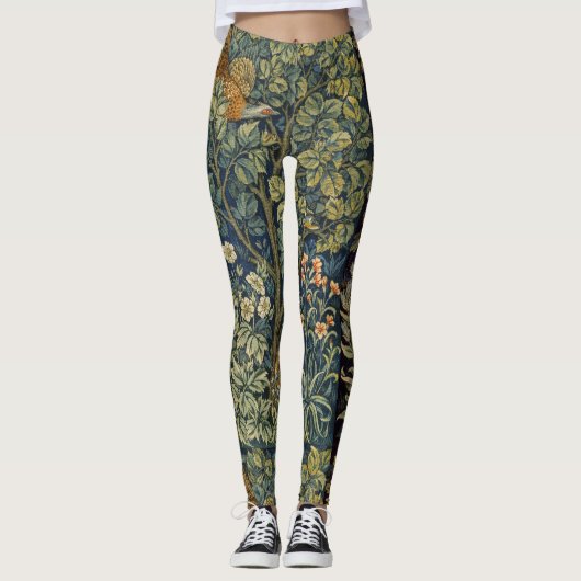 William Morris Vintage Fazant Eekhoorn Bloem Leggings (Voorkant)