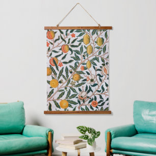 William Morris Vintage Fruit Granaatappel Wit Hangend Wandkleed