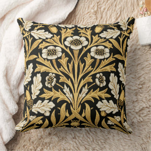 William Morris Vintage Goud Zwart Eiken Patroon Kussen