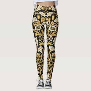 William Morris Vintage Goud Zwart Eiken Patroon Leggings