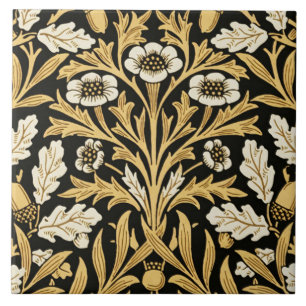 William Morris Vintage Goud Zwart Eiken Patroon Tegeltje