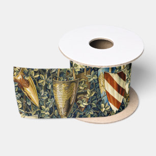 William Morris Vintage Herten & Schild Tapijt Kuns Satijnen Lint