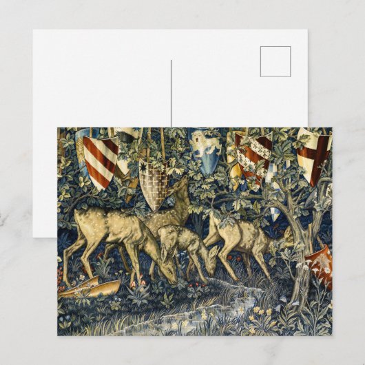 William Morris Vintage Herten & Schildtapijt Kunst Briefkaart (Voorkant / Achterkant)