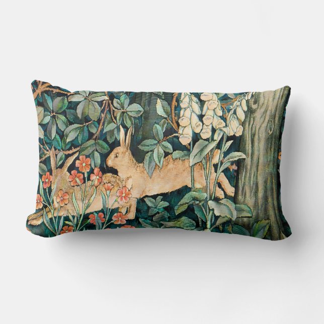 William Morris Vintage Konijnentuin Bloem Kunst Kussen (Voorkant)