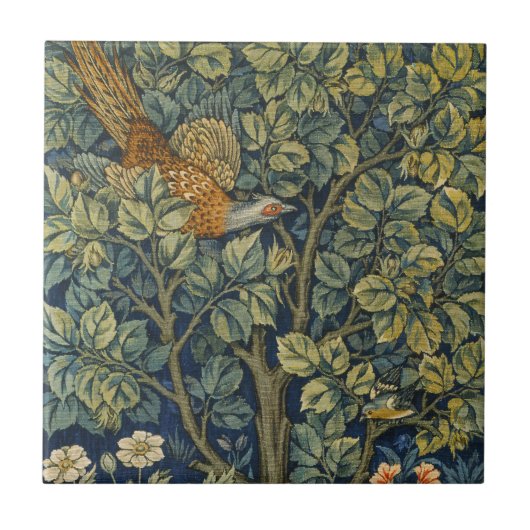 William Morris Vintage Pheasant Squirrel Flower Tegeltje (Voorkant)