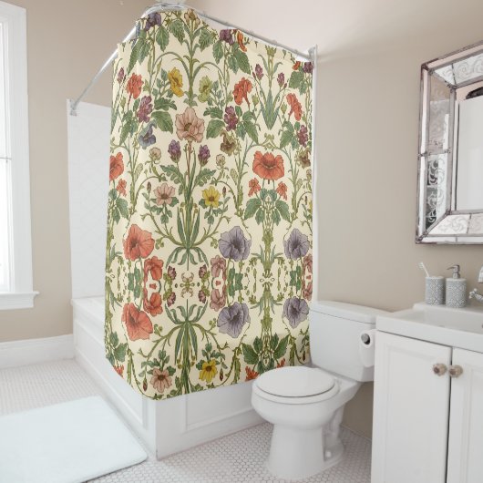 William Morris vintage Pimpernel Prerafaëlitisch Douchegordijn (In situ)