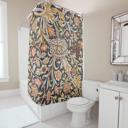 William Morris Vintage Trent Blauwe Bloemmotief Douchegordijn (In situ)