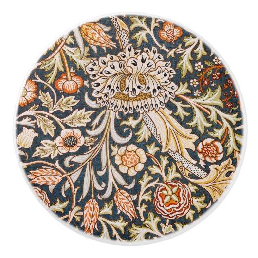 William Morris Vintage Trent Blauwe Bloemmotief Keramische Knop (Voorkant)