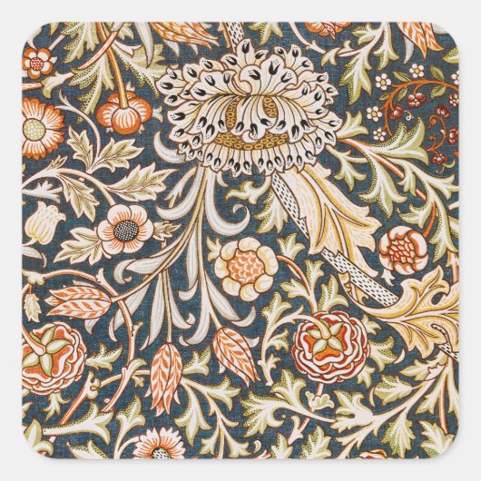 William Morris Vintage Trent Blauwe Bloemmotief Vierkante Sticker (Voorkant)