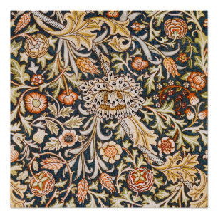 William Morris Vintage Trent Blauwe Bloempatroon Perfect Poster
