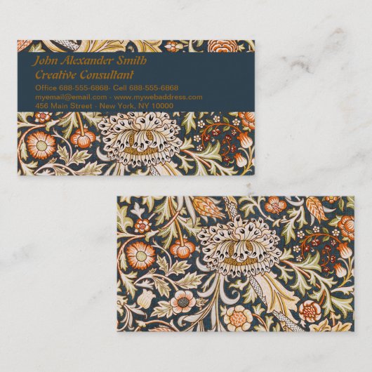 William Morris Vintage Trent Blauwe Bloempatroon Visitekaartje (Voorkant / Achterkant)