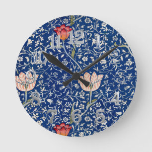 William Morris Vintage Tulp Bloem Indigo Patroon Ronde Klok