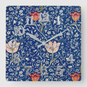 William Morris Vintage Tulp Bloem Indigo Patroon Vierkante Klok