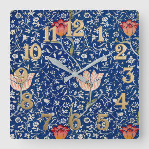 William Morris Vintage Tulp Bloem Indigo Patroon Vierkante Klok