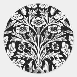William Morris Vintage Zwart Wit Eiken Patroon Ronde Sticker