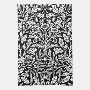 William Morris Vintage Zwart Wit Eiken Patroon Theedoek