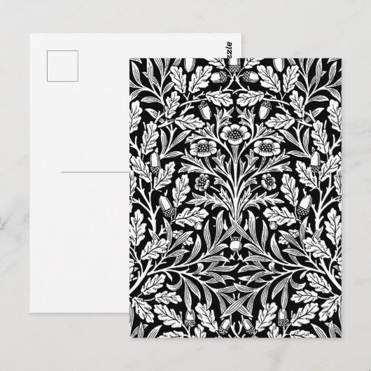 William Morris Vintage Zwart-Wit Eikenpatroon Briefkaart (Voorkant / Achterkant)