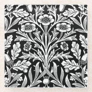 William Morris Vintage Zwart-Wit Eikenpatroon Glazen Onderzetter