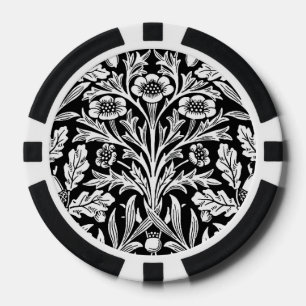 William Morris Vintage Zwart-Wit Eikenpatroon Poker Chips