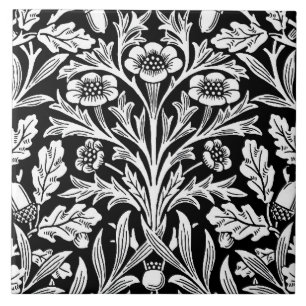 William Morris Vintage Zwart-Wit Eikenpatroon Tegeltje