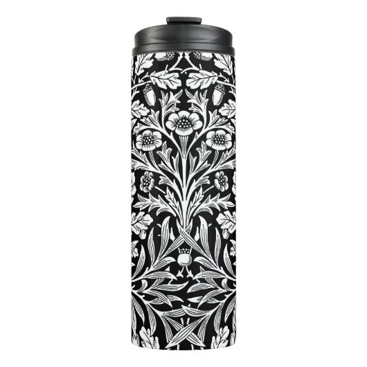 William Morris Vintage Zwart-Wit Eikenpatroon Thermosbeker (Voorkant)