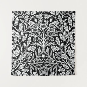 William Morris Vintage Zwart-Wit Eikenpatroon Wandkleed